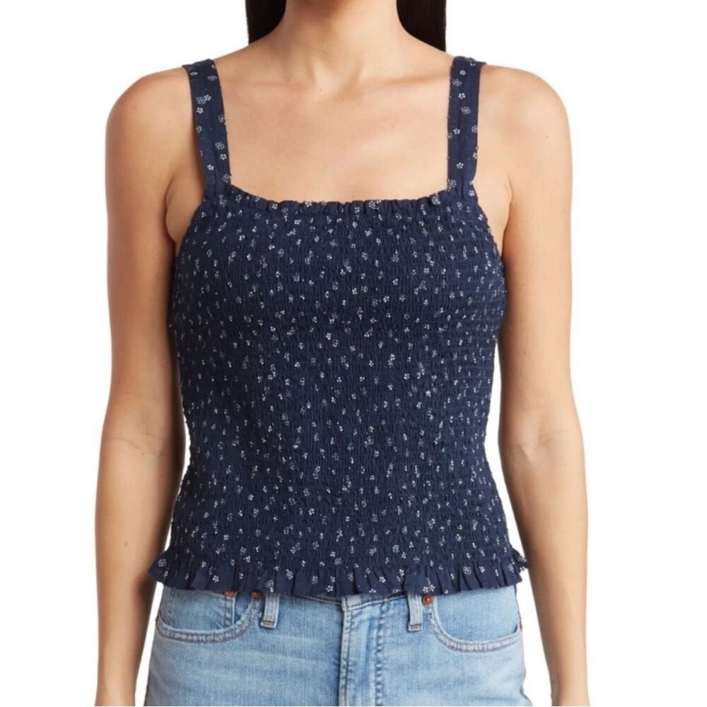 Madewell Lucie Bandana Smocked Tank Top Large Sweetheart Cotton Festival Boho‎